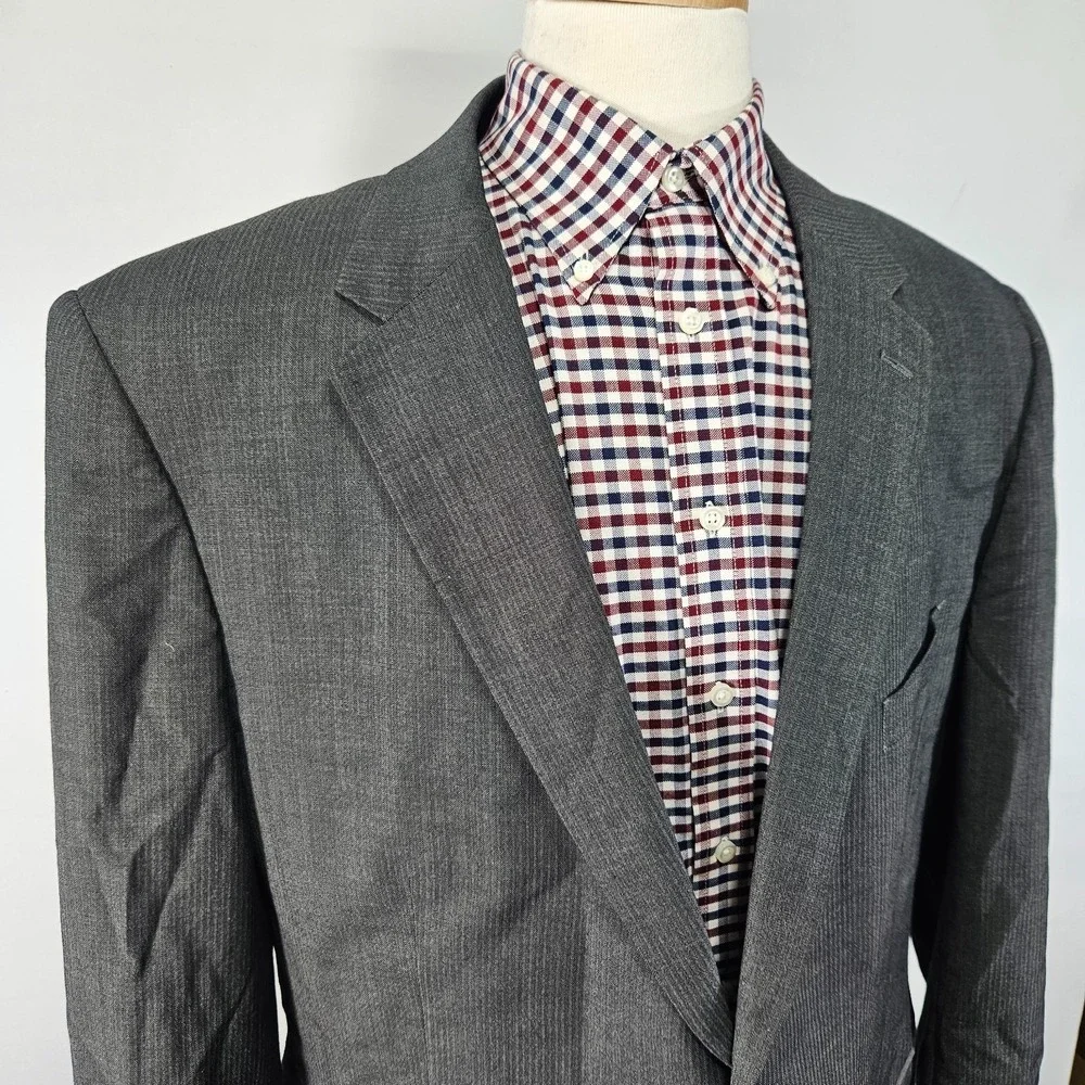 Kenneth Cole Men's Sport Coat Blazer Two Button‎ Gray Herringbone Wool Slim 50L